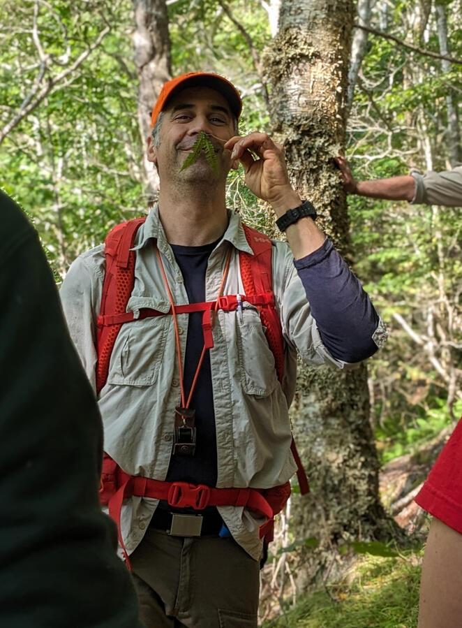 Sean Haughian gave us some tips and tricks to remember how to identify ferns and mosses - such as this beech fern moustache!